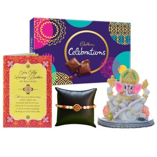 Bhai Dooj Thread, Lord Ganesha, Greeting Card, and Celebration Chocolate Box Gift Pack