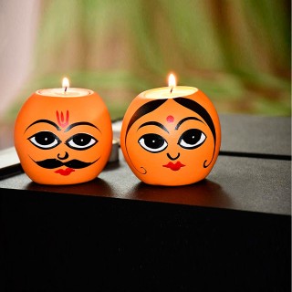 Male Female Tea Light Candle Holders with Candles for Decoration