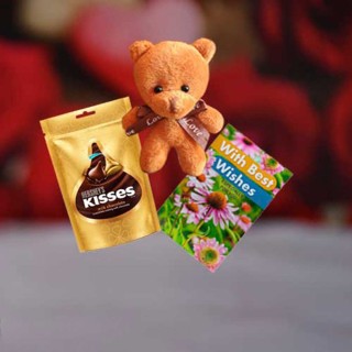 Best Wishes Gift - Best Wishes Greeting Card with Chocolate and Teddy Bear