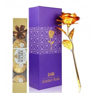 Gift Combo - Artificial Golden Rose & Ferrero Rocher Pack of 4