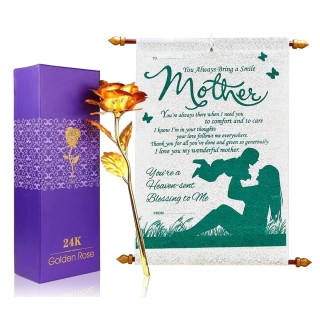 Surprise Gift for Mother - Scroll Card with  Artificial Golden Rose