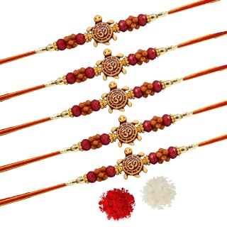 Om with Tortoise Rakhi for Brother - Good Luck Rakhi Set of 5