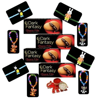 Rakhi for Younger Brother And Kids Cartoon Bracelets 4 Set With Chocolate Gift