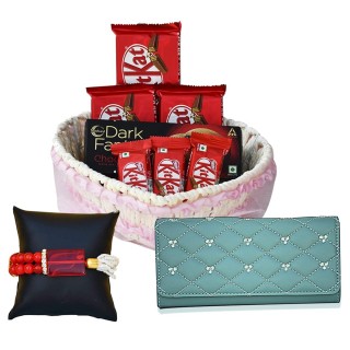 Rakhi Gift for Sister -  Chocolate Basket, Hand Clutch and Stones Bracelet for Girls