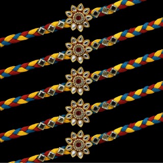 Set of 5 Kundan Moli Rakhi for Bhai - Stone Rakhi