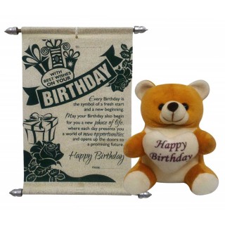 Happy Birthday Teddy With Birthday Scroll Card