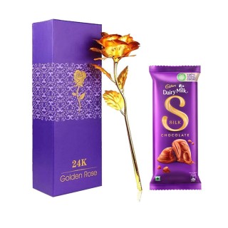 Artificial Golden Rose with Silk Chocolate