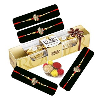 Bhai Dooj Gift Set for Bhai - Stone Thread Pack of 4 - Chocolate Hamper