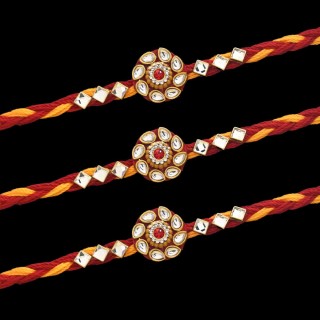 Kundan Stone Rakhi for Brother - Mauli Rakhi Set of 3