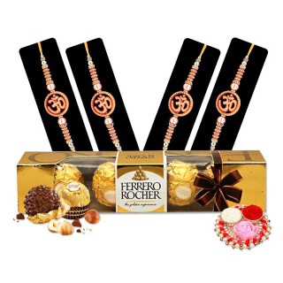 Set of 4 Om Rakhi for Brother with Chocolate Box