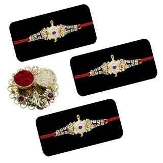 Turtle Rakhi for Brother Set of 3 with Designer Chopra - Good Luck Rakhi