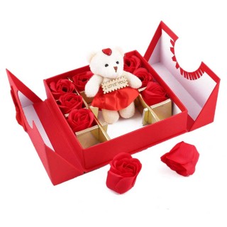 Love Gift for Girlfriend, Boyfriend - Small Teddy Bear with 10 Red Rose Gift Box