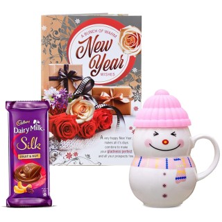 New Year Gift for Kids, Children - Chocolate with Snowman Mug and Greeting Card