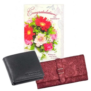Wedding Anniversary Gift for Couples - Men Wallet and Women Hand Clutch with Greeting Card - Marriage Anniversary Gift