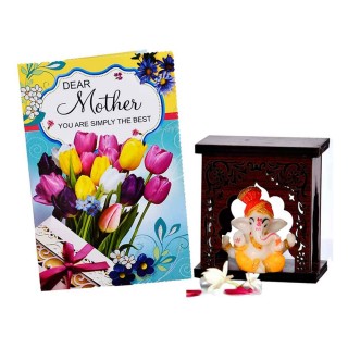Spiritual Gift for Mother - Greeting Card and Lord Ganesha Idol with Temple