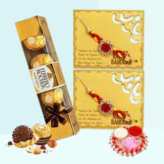 Set of 2 Mauli Rakhi for Brother with Chocolate Box