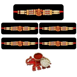 Set of 5 Ganesh Ji Rakhi for Brother with Designer Chopra