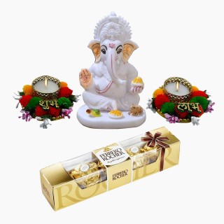 Diwali Corporate Gift - Lord Ganesha Idol with Pair of Shubh Labh & Chocolate