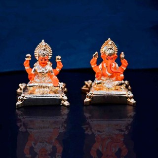 Goddess Lakshmi and Lord Ganesha Showpiece for Home Temple, Car Dashboard, Showpiece