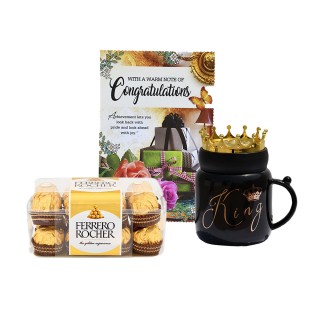 Congratulations Greeting Card With King Crown Coffee Mug And Chocolate Box