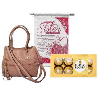 Useful Gift for Sister - Scroll Card with Handbag and Chocolate Pack