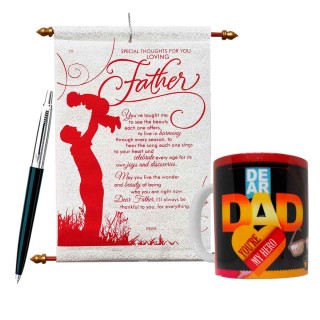 Useful Gift for Father - Scroll Card, Coffee Mug & Parker Pen