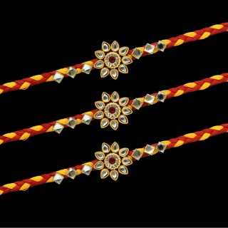 Set of 3 Handmade Rakhi for Brother - Kundan Stone Mauli Thread Rakhi