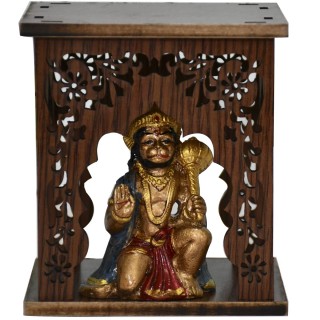 Small Wooden Temple with Lord Hanuman Idol for Car Dashboard and Office