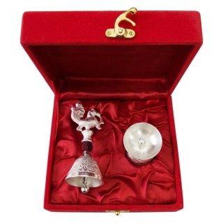 Silver Plated Bell and Diya Set with Gift Box for Return Gift