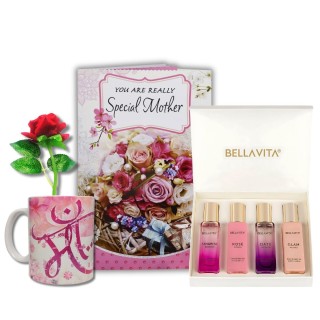 Beautiful Gift for Mother - Greeting Card, Coffee Mug, Perfume Gift Set, and Red Rose