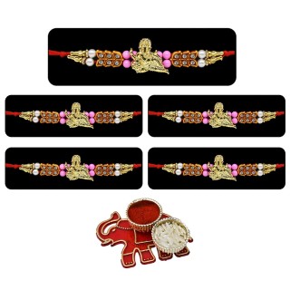 Ganesh Ji Rakhi Set of 5 for Brother with Designer Chopra