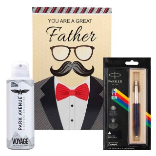 Gift Combo for Father - Greeting Card, Parker Jotter Pen and Park Avenue Voyage Deo