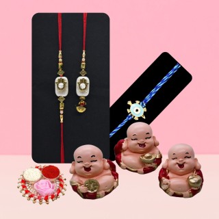 Evil Eye Rakhi Pair for Bhaiya Bhabhi with Gift - Laughing Buddha Showpiece