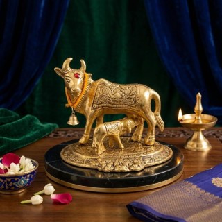 Kamdhenu Cow and Calf Statue for Home Decor, Pooja Return Gift