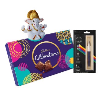 Ganesha Idol Showpiece, Branded Pen and Chocolate Box - Special Gift