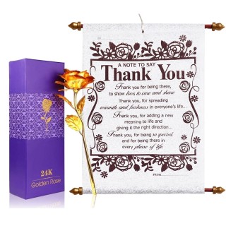 Thank You Scroll Card and Artificial Golden Rose Flower - Thank You Gift