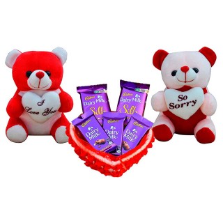 Love Teddy with Sorry Teddy-Cadbury Dairy Milk Chocolates with Decorative Basket