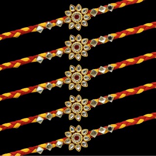 Kundan Stone Rakhi for Bhai | Set of 5 - Handmade Moli Rakhi