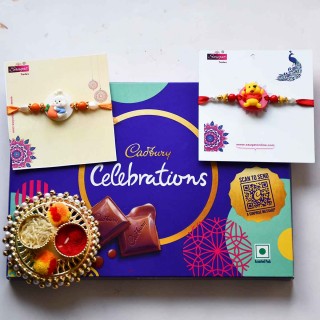 Set of 2 Rakhi for Kids with Roli Chawal Chopra and Chocolate Box