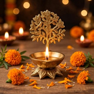 Brass Kalpvriksh Tree Diya for Mandir, Home Decor