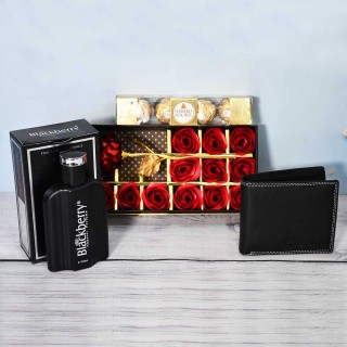 Gift for Men - Chocolate, Genuine Leather Wallet, Perfume and Gift Box - Valentine Day - Birthday - Anniversary Gift
