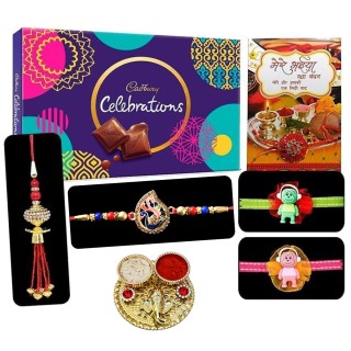 Designer Rakhi Combo For Bhaiya Bhabhi And Cartoon Rakhi For Kids With Celebration Chocolate Box