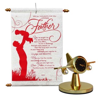 Father's Day Best Gift for Father- Scroll Card & Golden Aeroplane Showpiece