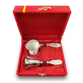 Silver Plated Rudraksh Bell and Diya Set for Return Gift with Gift Box