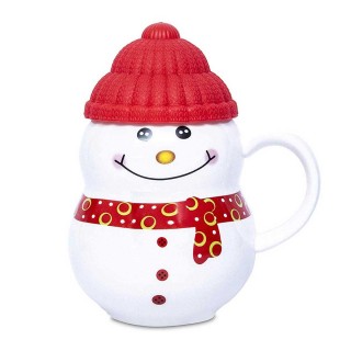 Ceramic Snowman Cup/Mug with Silicon Lid - Gift for Kids-Babies-Children-Girls