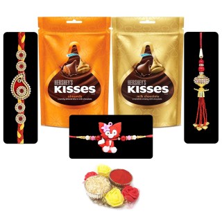 Family Rakhi Set of 3 Rakhi with Chocolate Gift Combo