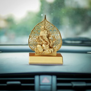 Metal Golden Ganesh Idol for Car Dashboard and Home Decor - Spiritual Gift