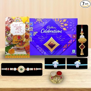 Family Rakhi  Set of 4 with Chocolate Box and Greeting Card Gift