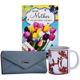 Useful Gift for Mother - Greeting Card with Hand Wallet and Coffee Mug