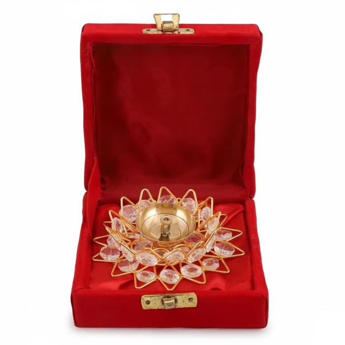 Crystal Lotus Diya Set with Gift Box